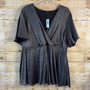 Torrid Black Shimmer Crinkle Chiffon Short Sleeve Babydoll Top Holiday 2X NWT